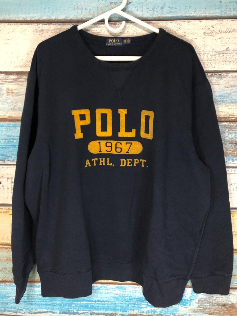 Polo Ralph Lauren Sweatshirt ATHL. DEPT 1967 size XXL 2XL Navy Blue Yellow